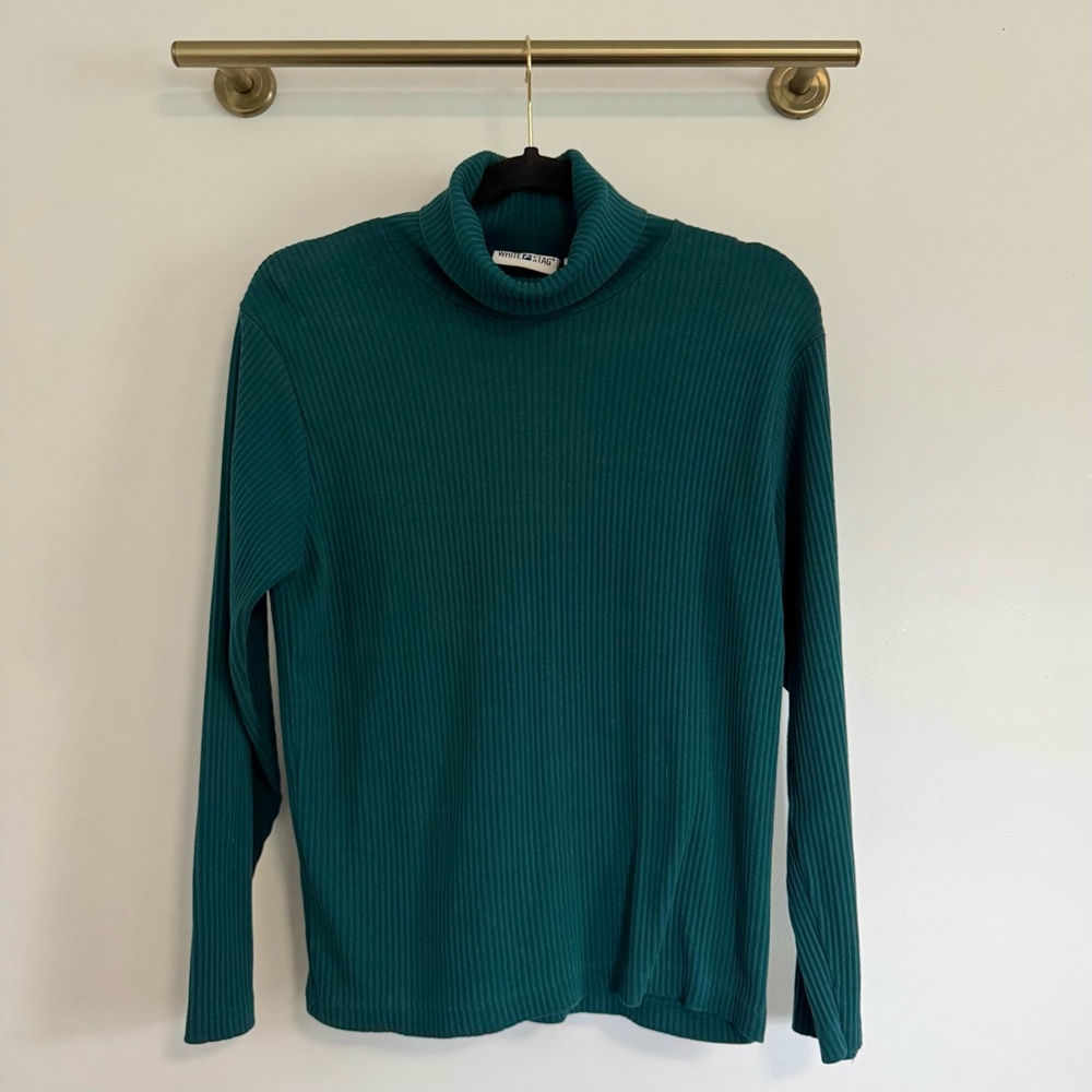 Vintage White Stag Teal Ribbed Turtleneck